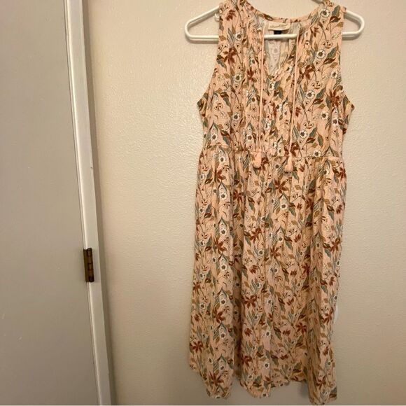 Universal Thread Sleeveless Linen Tie-Front boho blush floral dress beach midi S - Picture 2 of 12